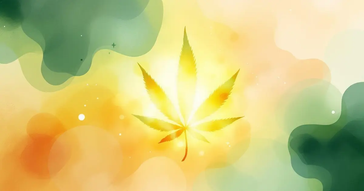 Abstract watercolor illustration representing cannabis use disorder - medical symbols with green to amber gradient